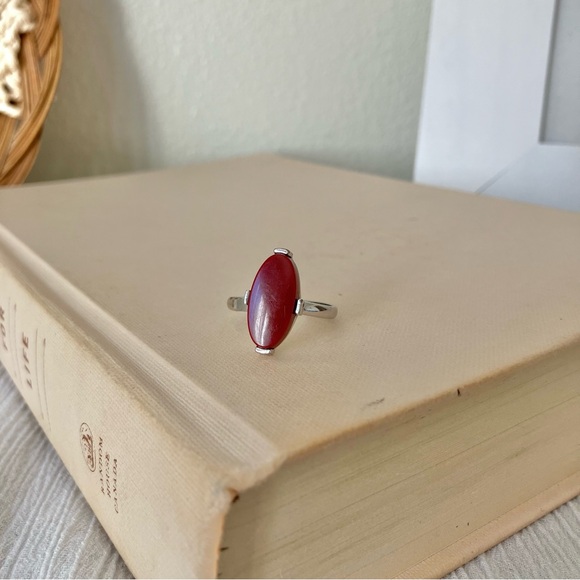 Sarah Coventry Oval Red Stone Statement Ring Coral Scarlet Orangey Bohemian - Picture 5 of 13